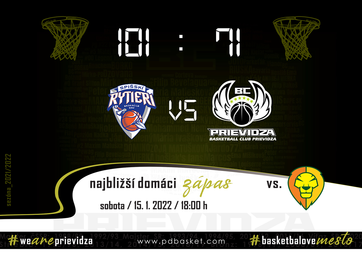 Spišskí Rytieri - BC Prievidza 101:71