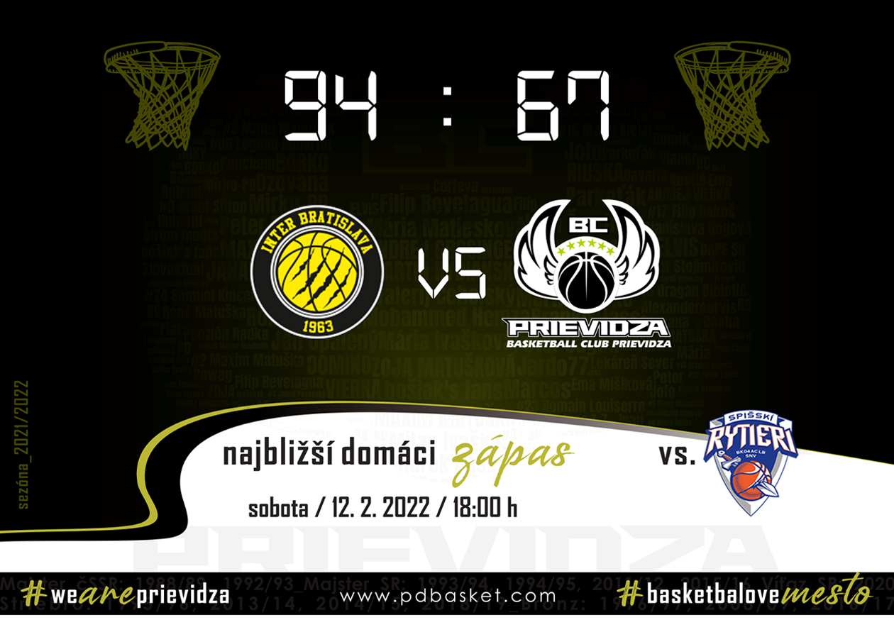Inter Bratislava - BC Prievidza 94:67