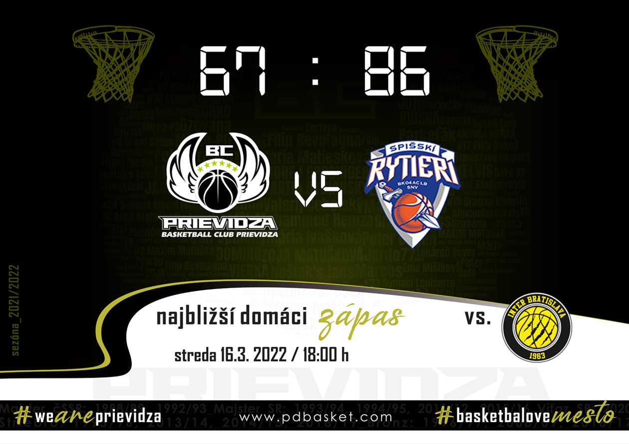 BC Prievidza - Spišskí Rytieri 67:86